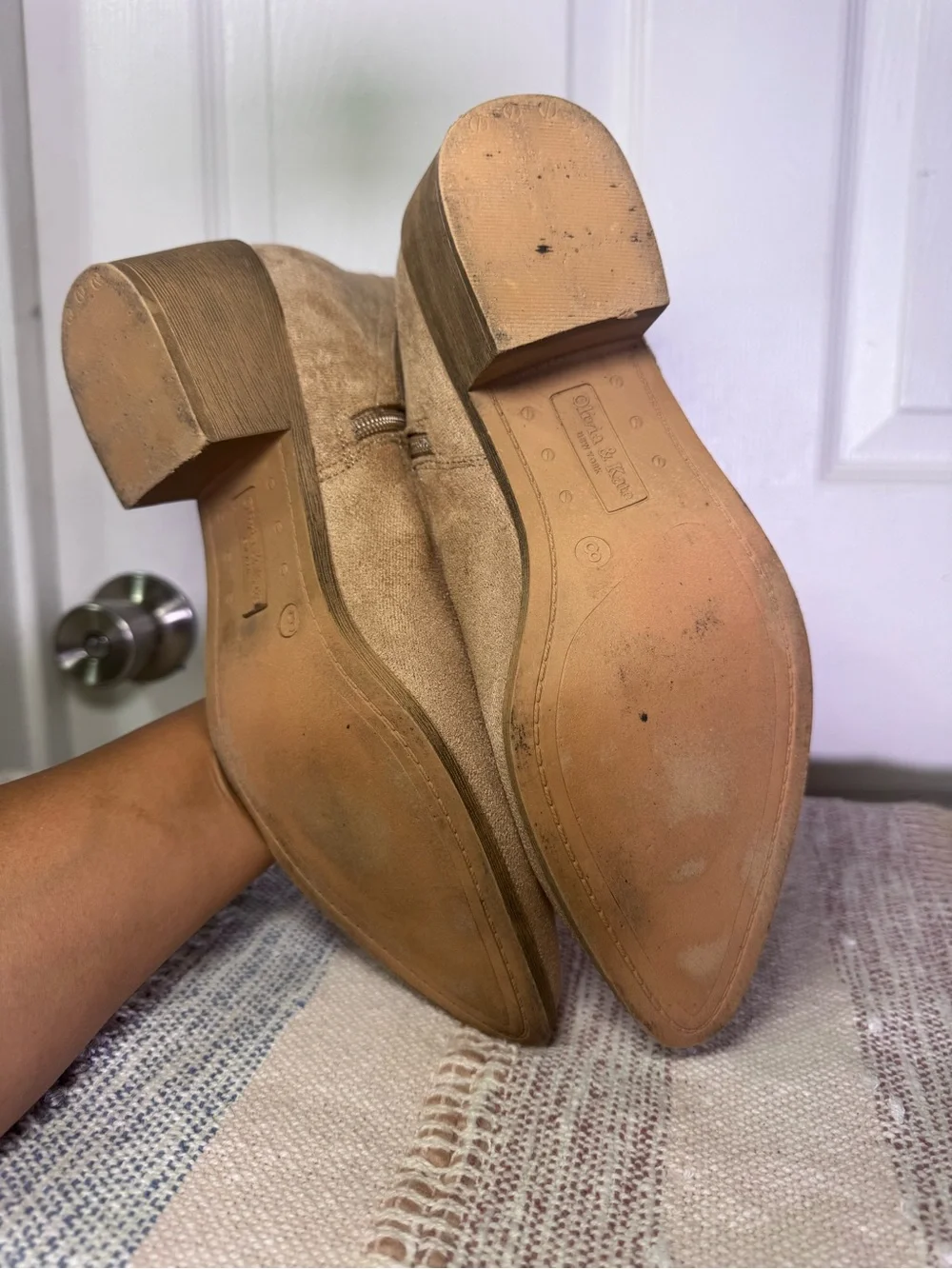 Women's Suede Tan Western Ankle Booties with Low Block Heel